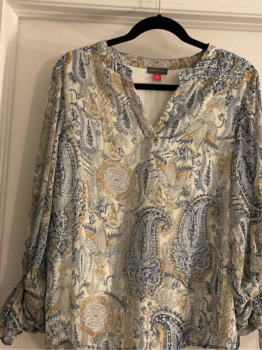 Vince Camuto Blue and Gold Paisley V-Neck Tunic